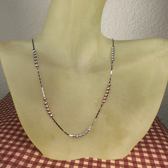 NEW 16" Italian Real Silver 2 Tone Beaded Chain Necklace - Picture 4 of 4